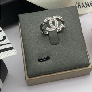 Elegant! Silver Double C Ring with Crystals.